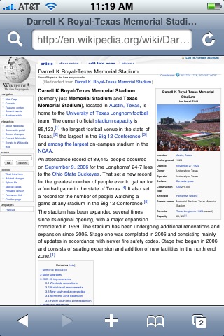 Wikipedia iPhone web app screencap