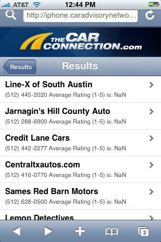 The Car Connection iPhone site The Car Connection iPhone site