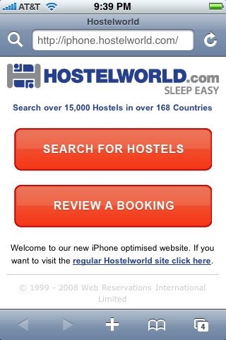 Hostel World iPhone site