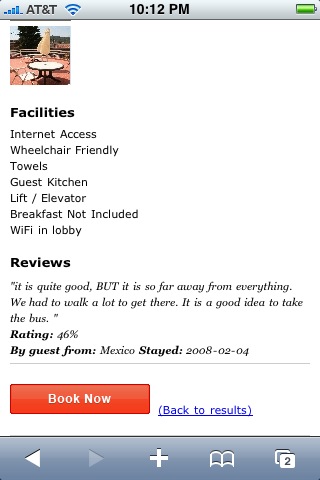 Hostel World iPhone optimized site