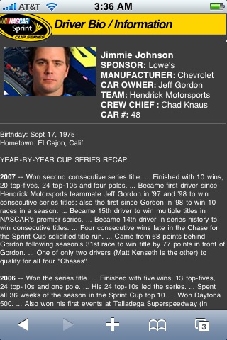 iPhone Nascar site