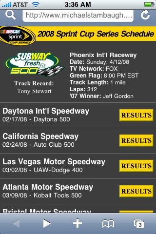 Nascar info on iPhone