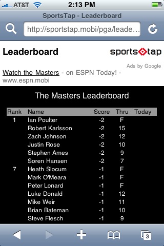The Masters on the iPhone