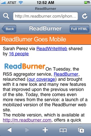 ReadBurner Mobile on iPhone ReadBurner Mobile on iPhone