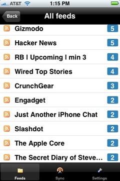 Feeds iPhone RSS reader app 