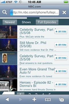 NBC clips on the iPhone