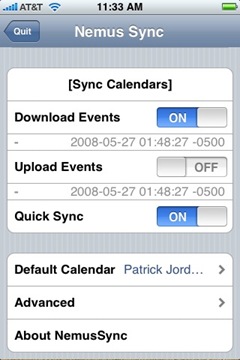NemusSync iPhone wireless Google Calendar sync