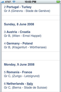 Euro 2008 on iPhone