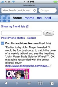 Friendfeed web interface on iPhone