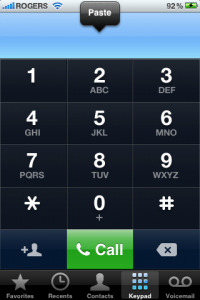 paste in iphone dialer