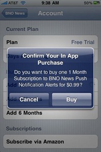 BNO News subscription on iPhone