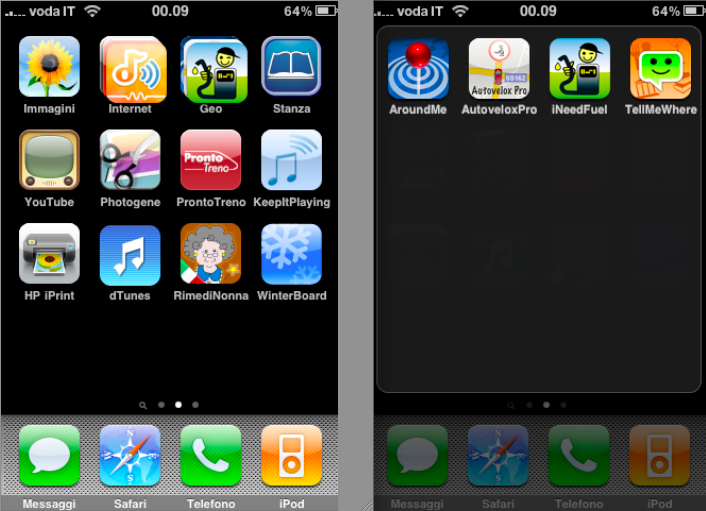 Stacks Left image shows how the stacks (internet and geo) are visualized in the Homescreen, right shows an opened stack (geo)