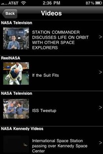 NASA iPhone app videos