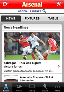 Arsenal FC official iPhone app Arsenal FC official iPhone app