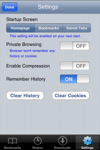Mercury Web Browser settings