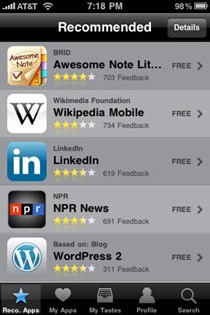 Apptizr iPhone app recommendations app