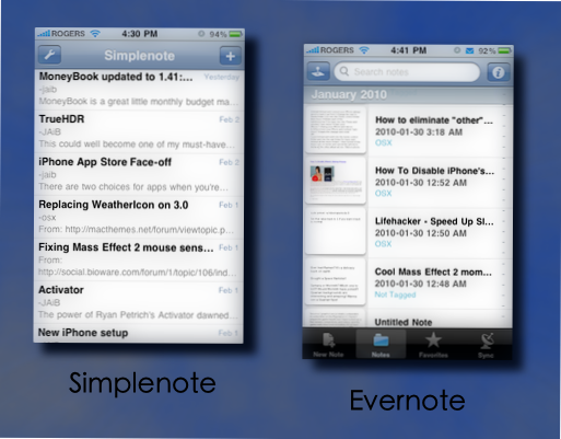 simplenote and evernote