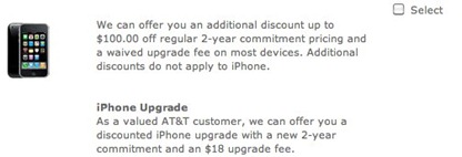 AT&T iPhone upgrade options page