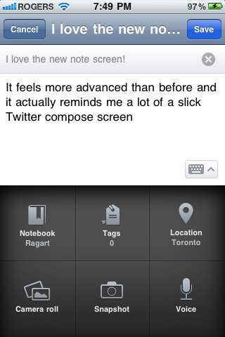 Evernote 4.0 new note