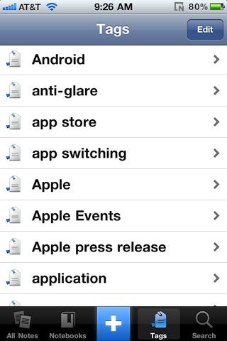 Evernote 4.0 tags