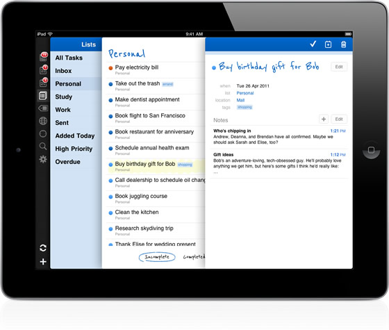 Remember The Milk for iPad screenshot