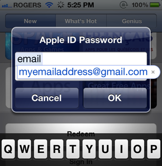iOS5 emal address shortcut